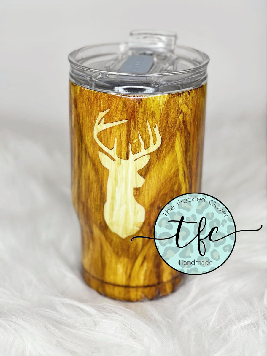 Wood Grain Deer & Fishhook Stainless Steel Tumbler