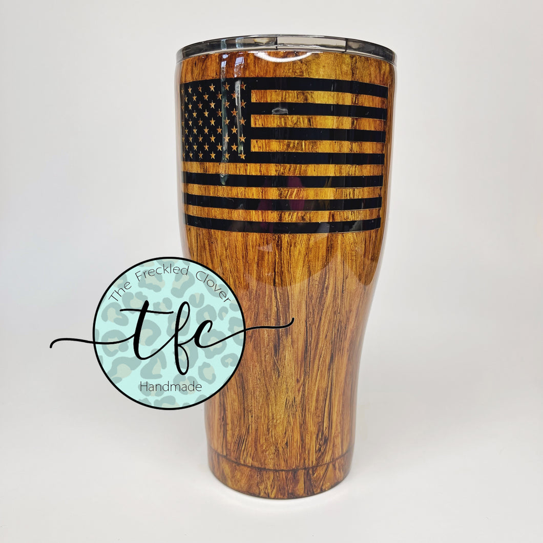 {American Flag Wood Grain} Tumbler