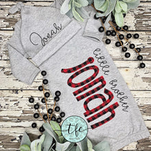 Load image into Gallery viewer, {Buffalo Plaid + Gray} baby name gown and hat