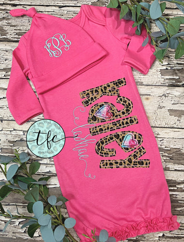 {Leopard Name} baby gown