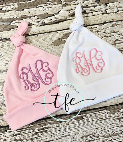 {Monogrammed Knotted Baby Hat}
