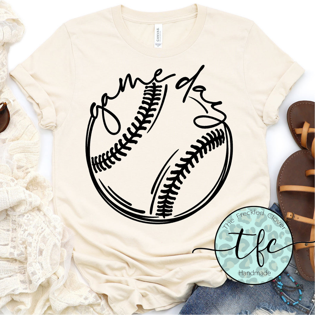 {Game Day} baseball+softball screen print tee