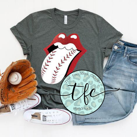 {Baseball Lips} metallic screen print tee