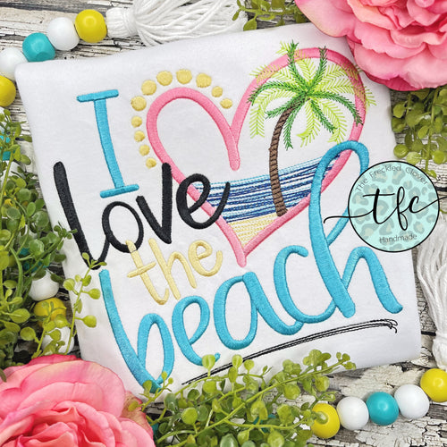 {I Love The Beach} embroidery tee