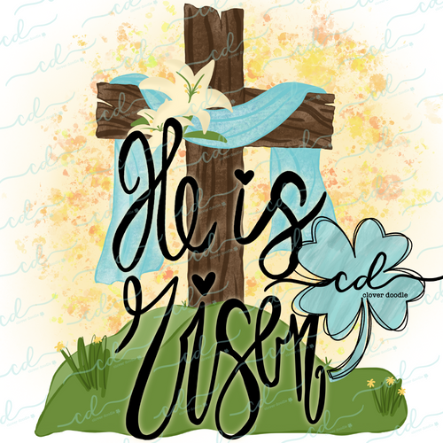 {Old Rugged Cross- He is Risen} SUBLIMATION Tee