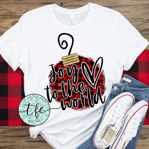 {Joy To The World} plaid ornament tee