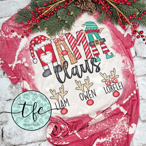 {Mama Claus} personalized distressed tee