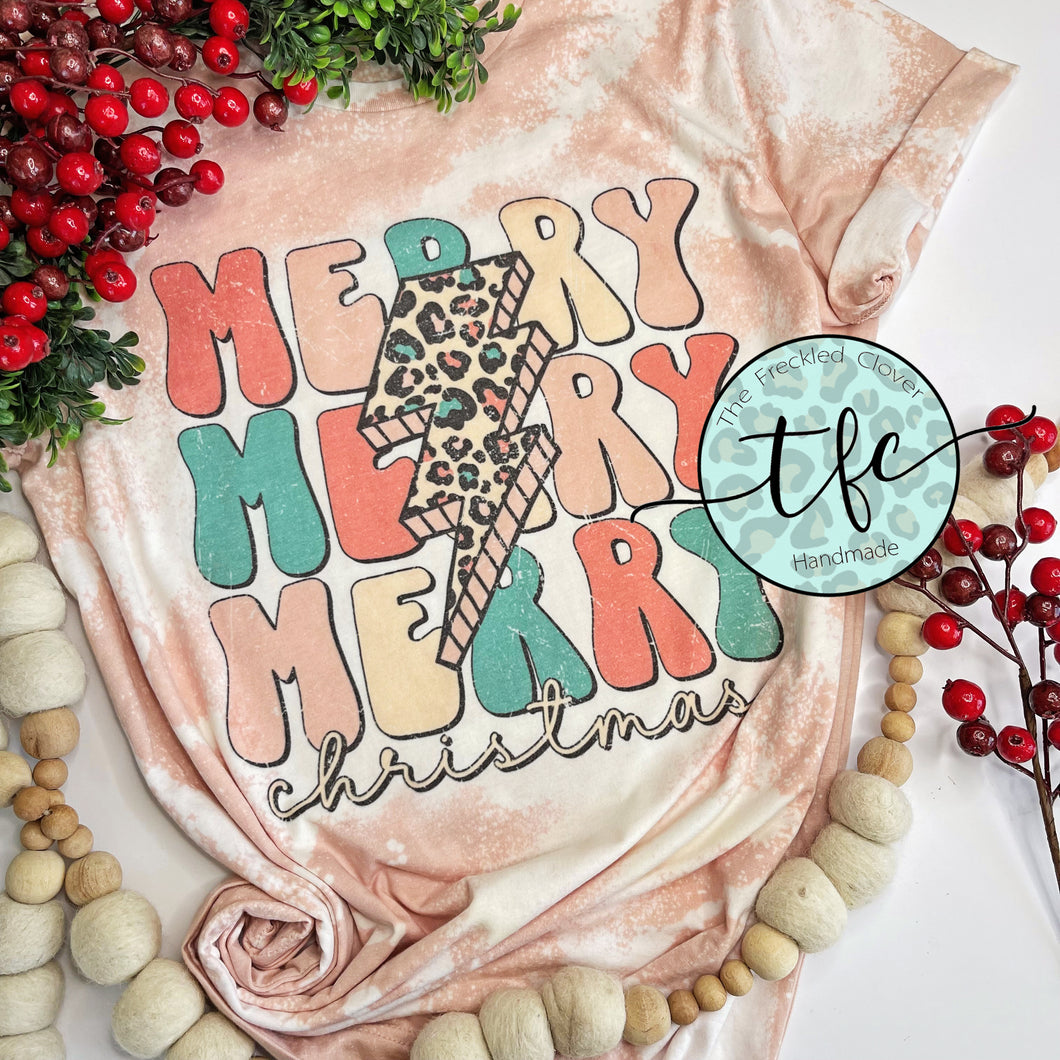 {Merry Merry Merry Christmas- Lightening Bolt} distressed tee