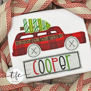 {Vintage Christmas Station Wagon} applique tee