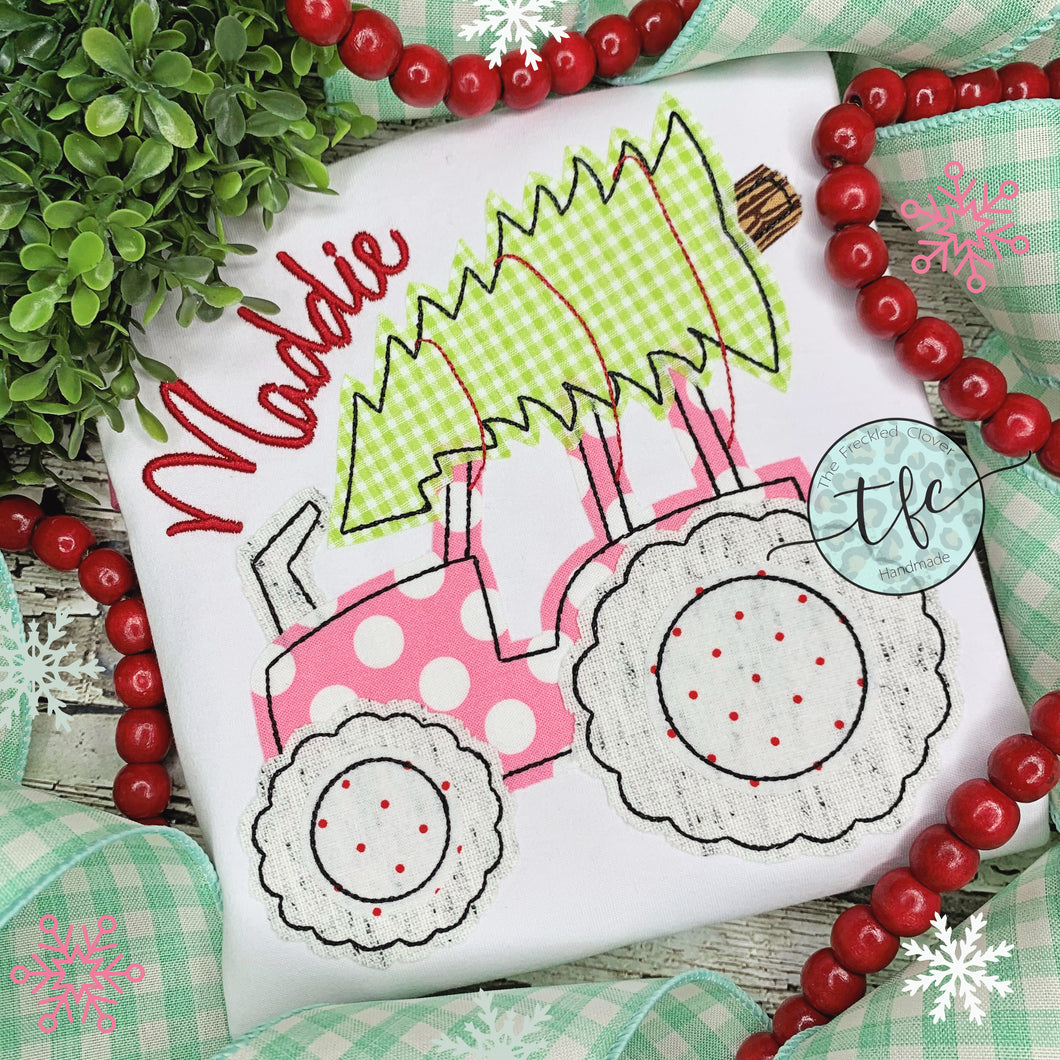 {Christmas Tractor} applique design girls+boys options