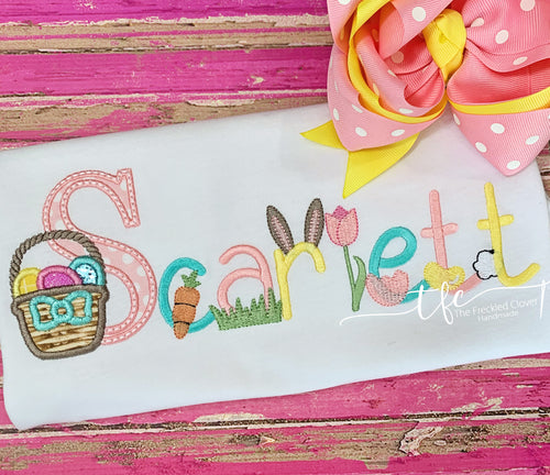 {Girl Spring/Easter Embroidery Name Tee}