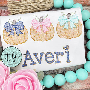 {Sketch Pumpkins w/Bows Trio} applique tee