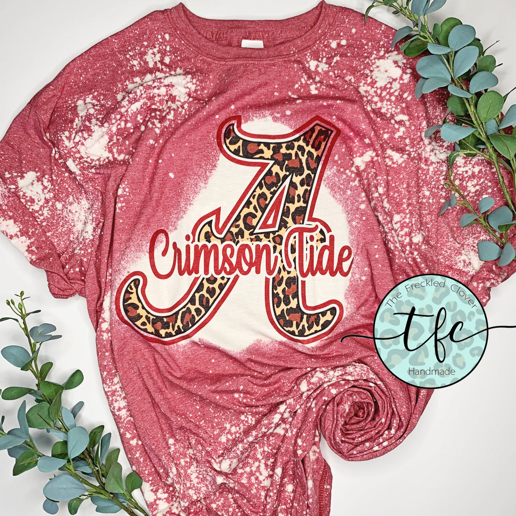 {Alabama Crimson Tide} leopard distressed tee