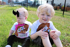 {Football w/Bow + Name Plate} applique tee