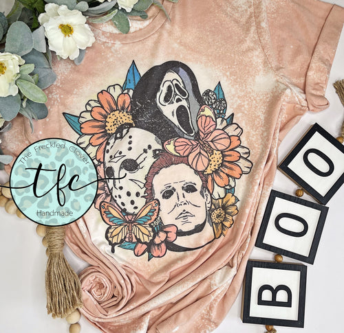 {Floral Horror Faces} distressed tee