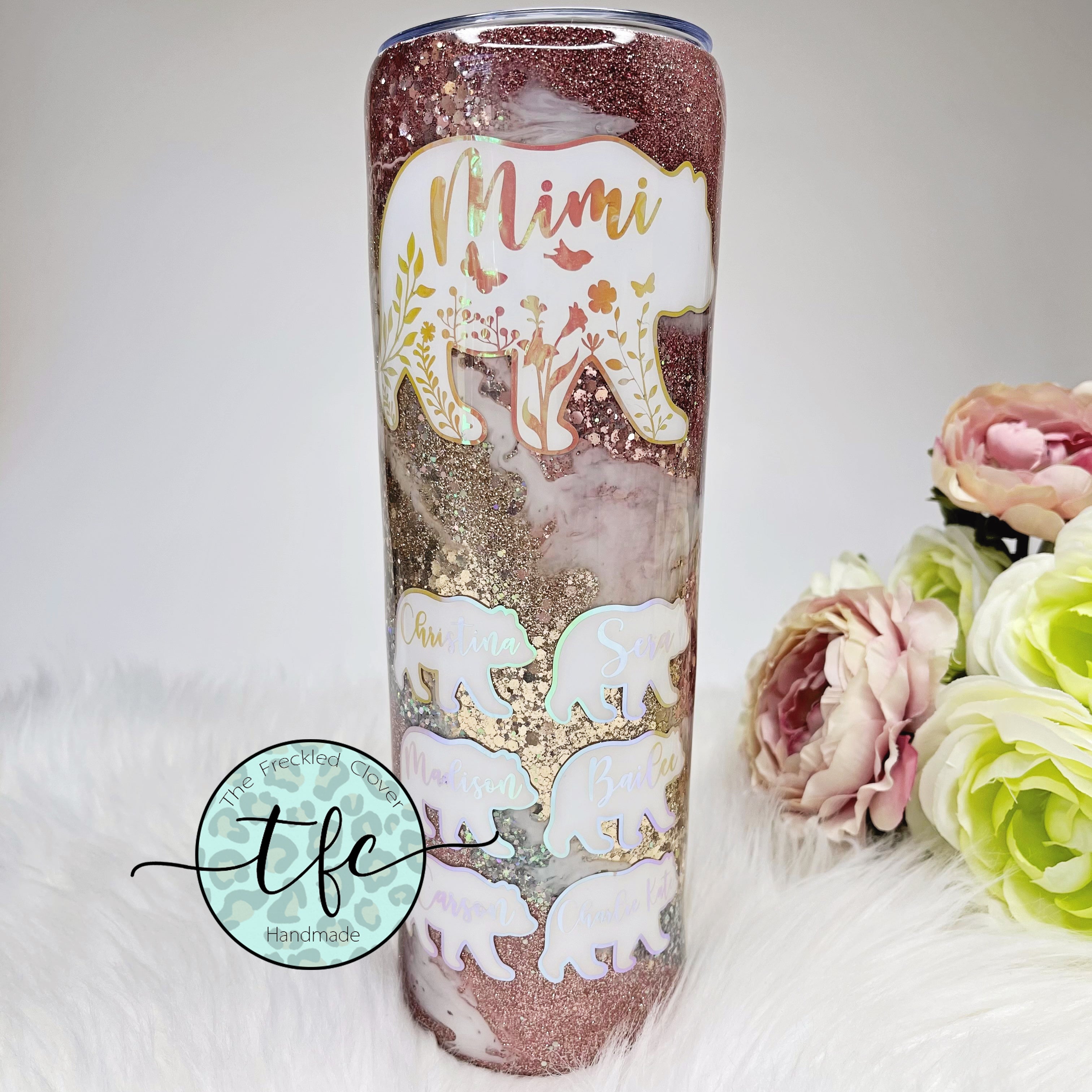 Floral Succulent Glitter Tumbler - Gold