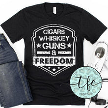 Load image into Gallery viewer, {Cigars, Whiskey, Guns, &amp; Freedom} screen print tee