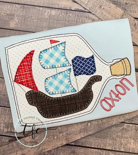 {Pirate Ship In A Bottle} vintage applique