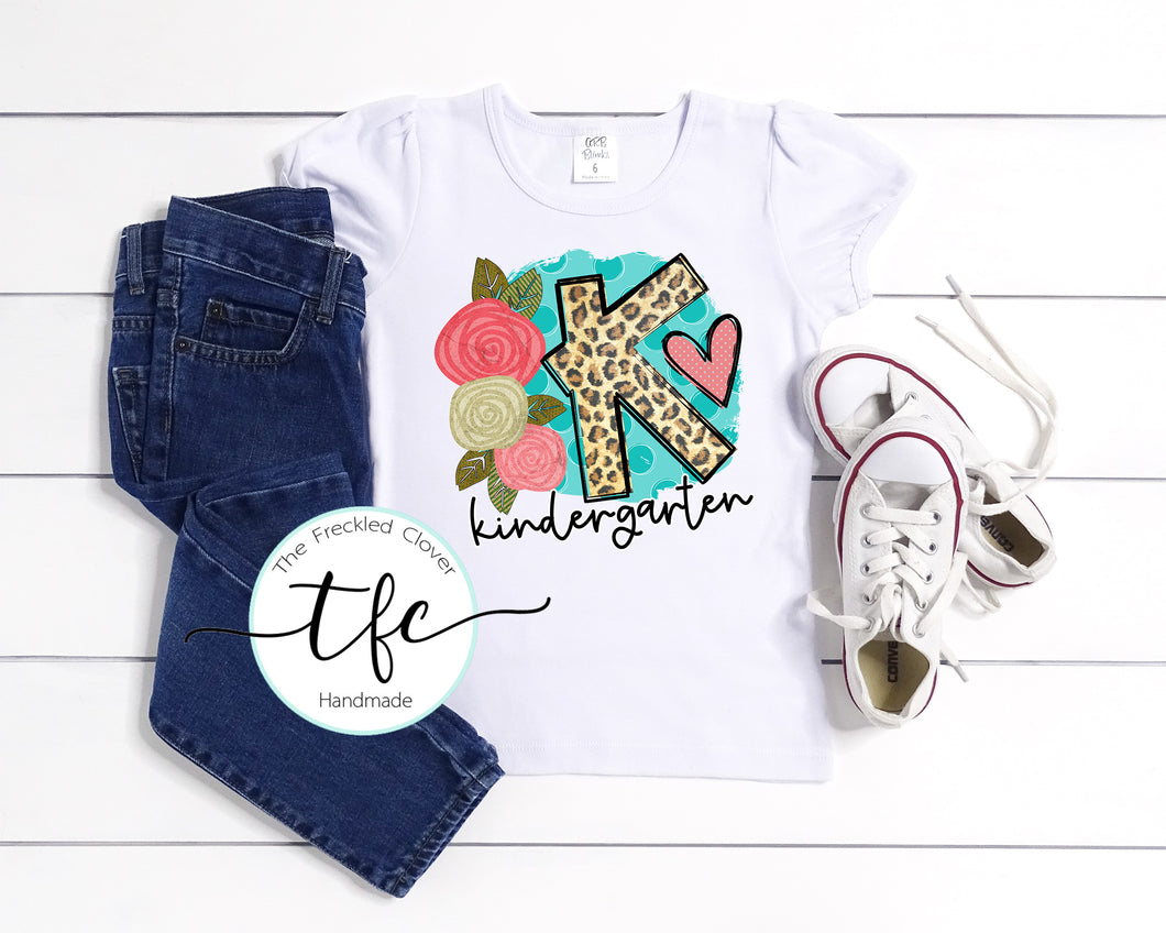 {Turquoise + Leopard Kinder} tee