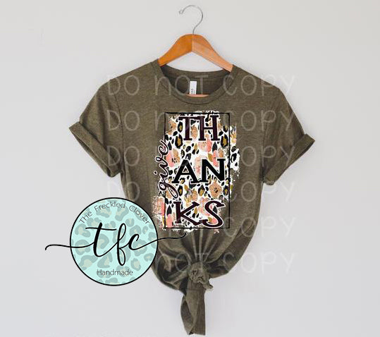 {Give Thanks} leopard square screen print tee