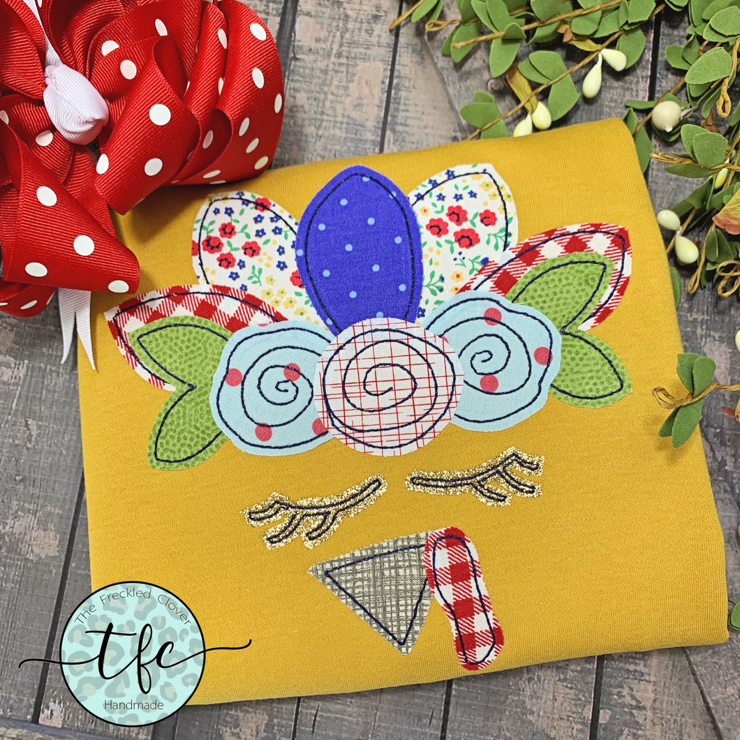 {Floral Turkey} applique tee