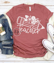 Load image into Gallery viewer, {Teacher} Floral Pencil screen print tee
